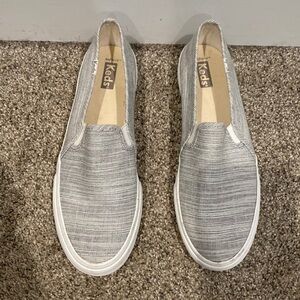 Keds Double Decker Canvas Gray and White Heathered Loafer Shoes - Size 8.5